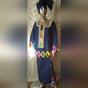 African wrap dress, blouse, Headwear 100% cotton